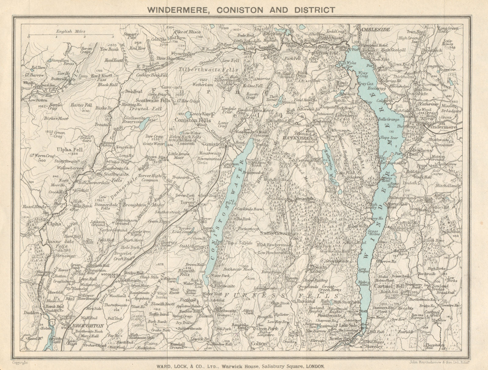 WINDERMERE & CONISTON WATER. Ambleside Lake District Cumbria. WARD LOCK 1926 map